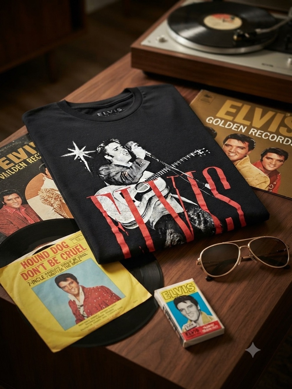 Elvis Presley Vintage Style Rock N Roll Graphic Tee Black Medium